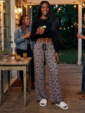 Wide Leg Pants w/Drawstring By No Comment Sz S Floral LIKE NEW comfy and SOFT!!!